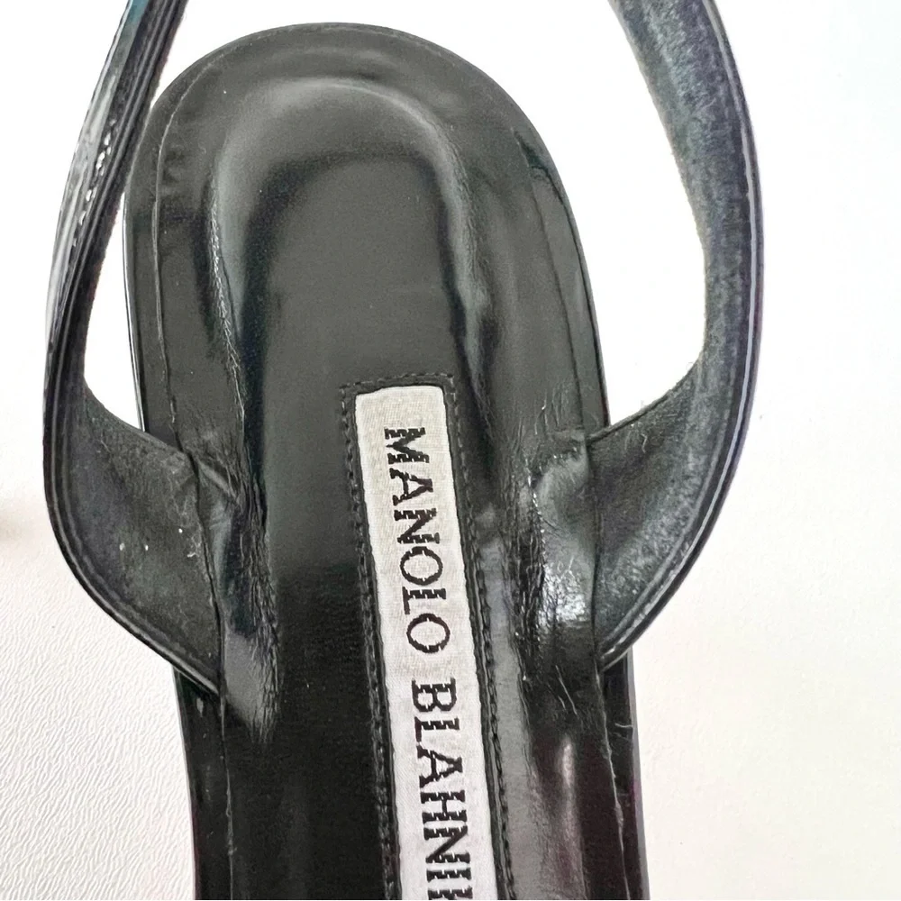MANOLO BLAHNIK | Carolyne Cap Toe Woven Leather SlingBack Pointed Pumps - Picture 14 of 16
